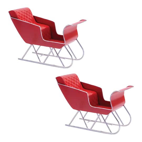 12" Red Metal Holiday Sleigh Décor Accents, 2ct.